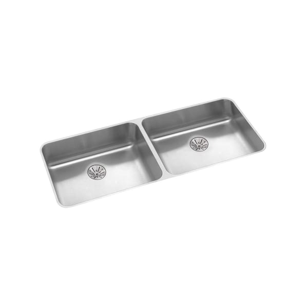 Lustertone Stainless Steel 41-3/4X18-1/2X5-3/8 Equal Double Bowl Undermount Sink W/ Perfect Drain
